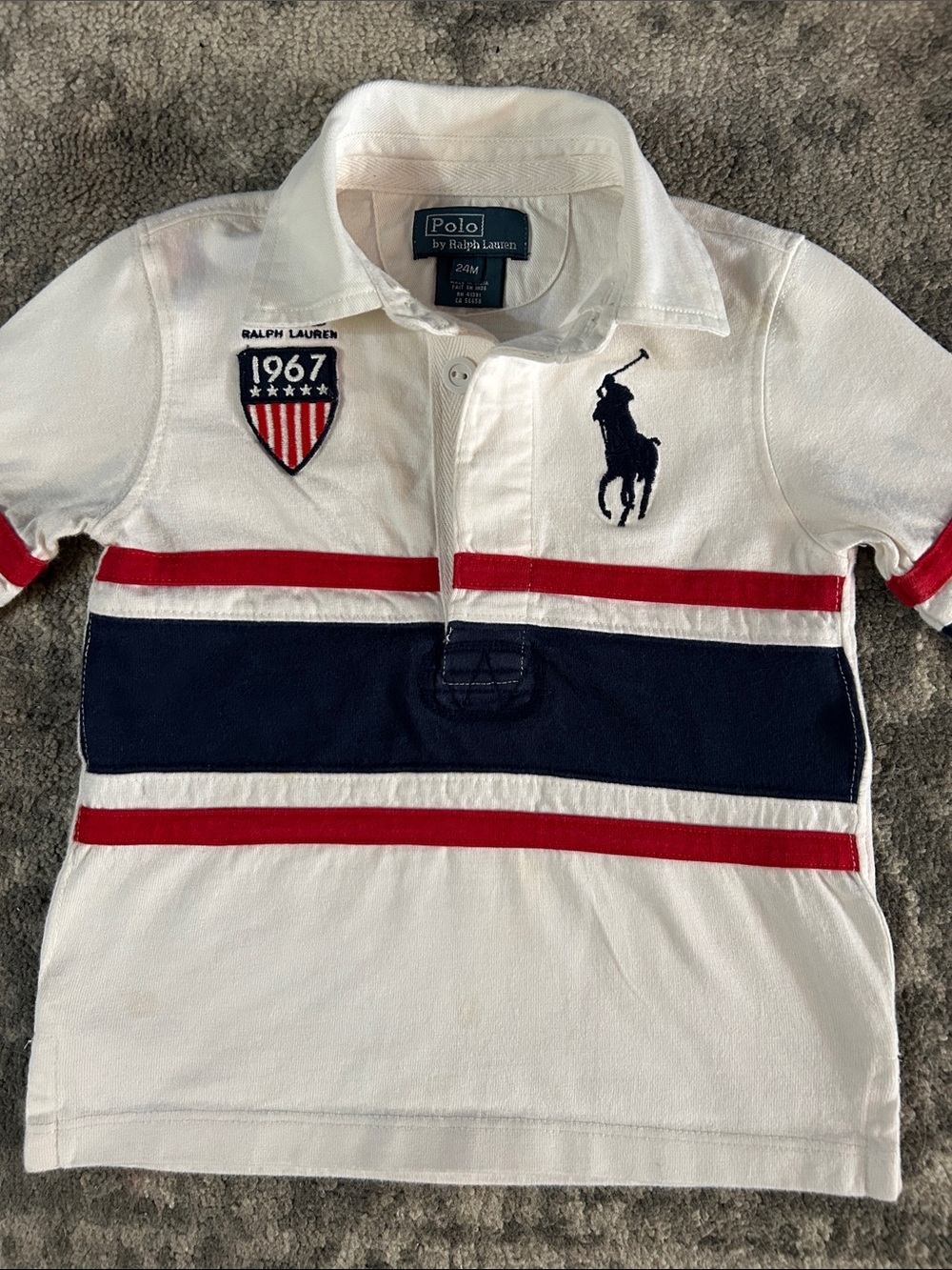 Polo by Ralph Lauren Kids White, Navy & Red Striped Rugby Polo
